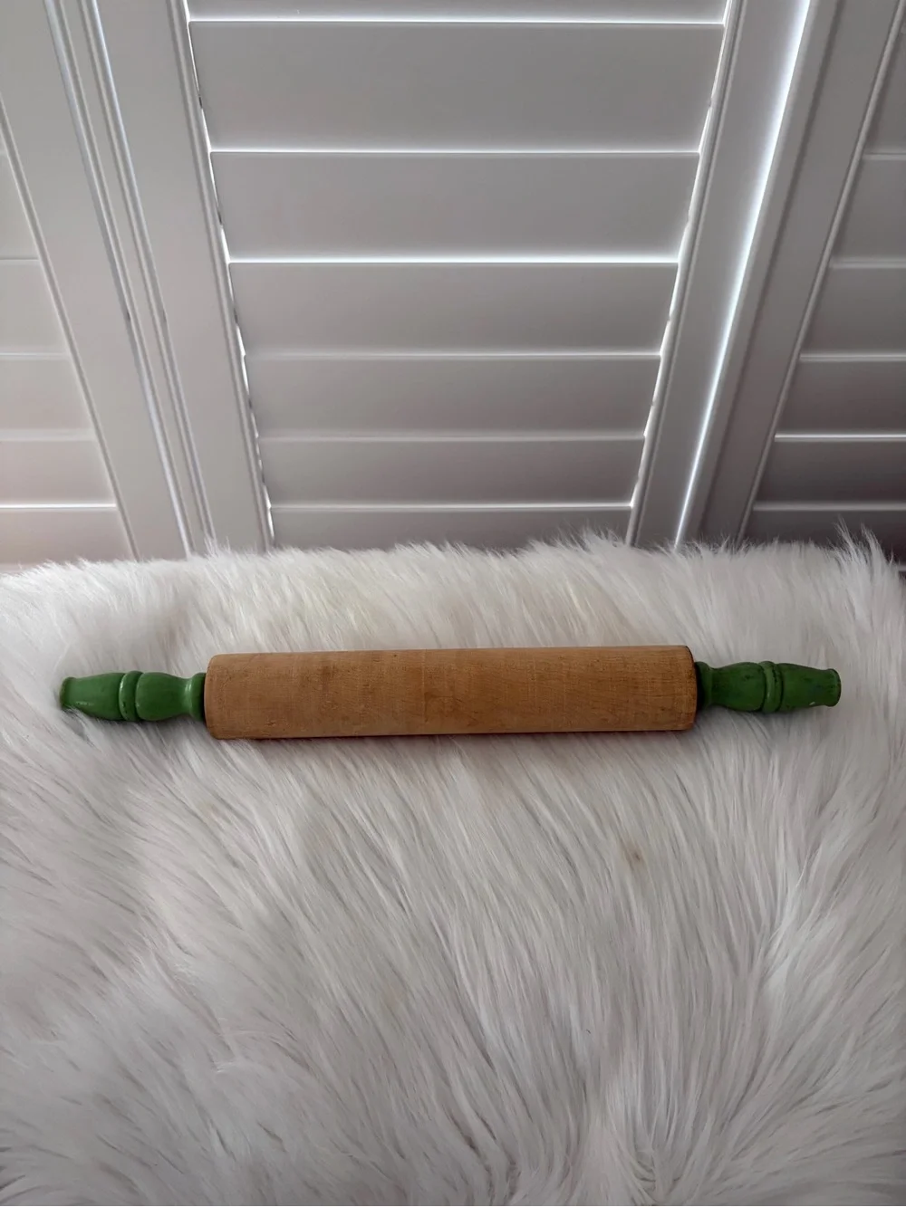 Vintage Wooden Rolling Pin with Green Handles